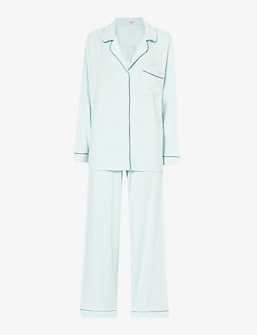 EBERJEY: Gisele piped-trim stretch-jersey pyjamas