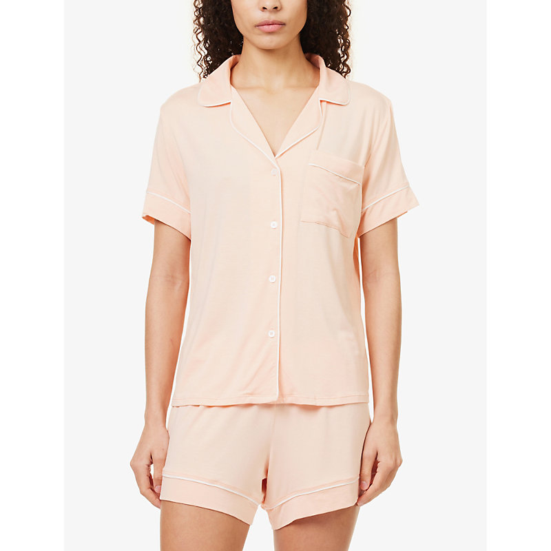 Shop Eberjey Women's Peach Parfait/ivory Gisele Piped-trim Stretch-jersey Pyjamas