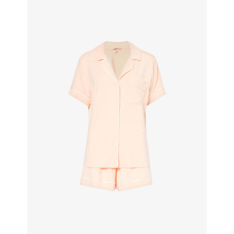 Shop Eberjey Women's Peach Parfait/ivory Gisele Piped-trim Stretch-jersey Pyjamas