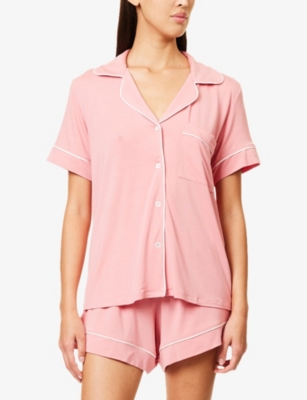 EBERJEY WOMENS SUNKISSED CORAL/IVORY GISELE PIPED-TRIM STRETCH-JERSEY PYJAMAS XL 