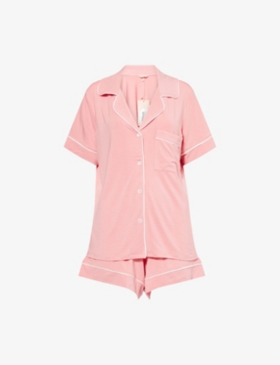 EBERJEY WOMENS SUNKISSED CORAL/IVORY GISELE PIPED-TRIM STRETCH-JERSEY PYJAMAS XL 