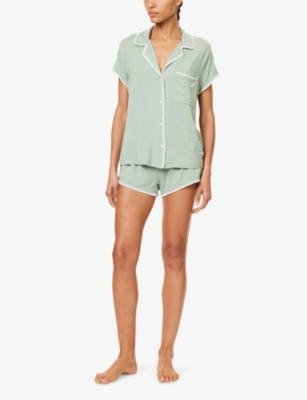 EBERJEY WOMENS EUCALYPTUS/IVORY FRIDA CONTRAST-PIPING STRETCH-JERSEY PYJAMAS 