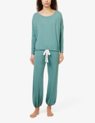 Shop Eberjey Women's Agave/ivory Gisele Slouchy Relaxed-fit Stretch-jersey Pyjamas