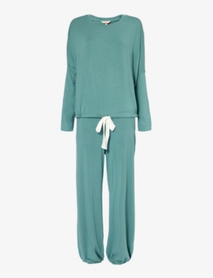 Shop Eberjey Women's Agave/ivory Gisele Slouchy Relaxed-fit Stretch-jersey Pyjamas