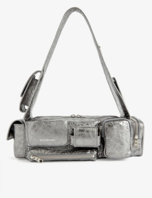 Balenciaga Womens Silver Superbusy Sling Xs Metallic-leather Shoulder Bag