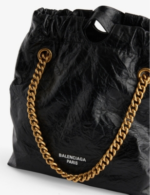 Shop Balenciaga Crush Brand-plaque Leather Tote Bag In Black