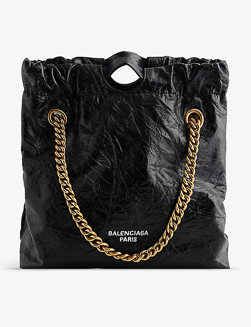 BALENCIAGA: Crush brand-plaque leather tote bag