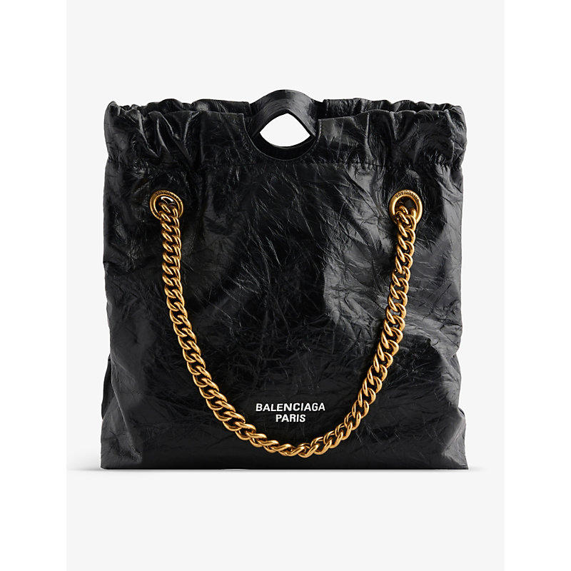 Balenciaga Womens Black Crush Brand-plaque Leather Tote Bag