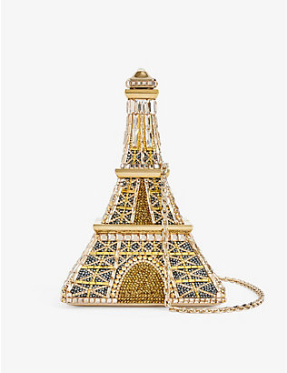 JUDITH LEIBER COUTURE: Eiffel Tower crystal-embellished brass clutch bag
