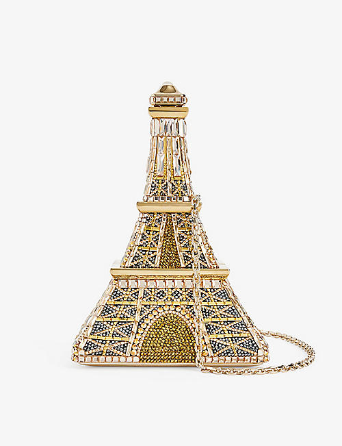 JUDITH LEIBER COUTURE: Eiffel Tower crystal-embellished brass clutch bag