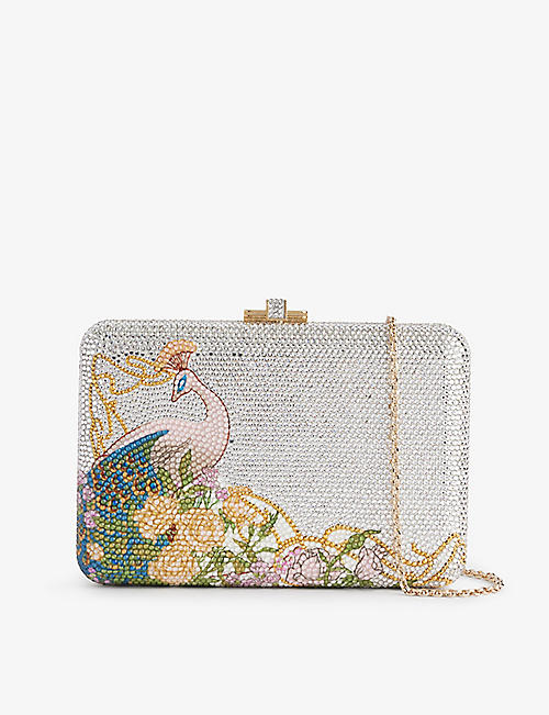 JUDITH LEIBER COUTURE: Regal Peacock crystal-embellished metal clutch bag