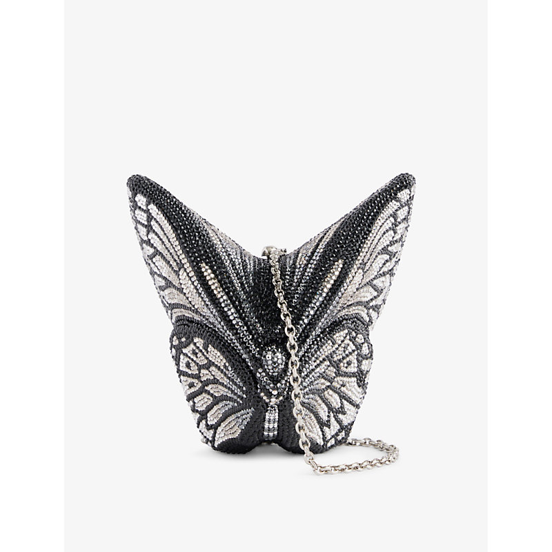 Shop Judith Leiber Butterfly Crystal-embellished Brass Clutch-bag In Black Diamond Multi