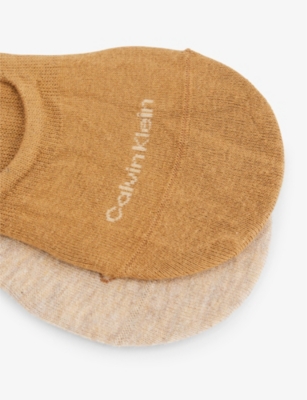 Shop Calvin Klein Men's Caramel Ribbed-trim Branded Pack Of Two Cotton-blend Socks