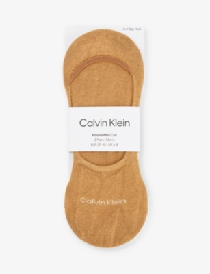 Calvin Klein Mens Caramel Ribbed-trim Branded Pack Of Two Cotton-blend Socks