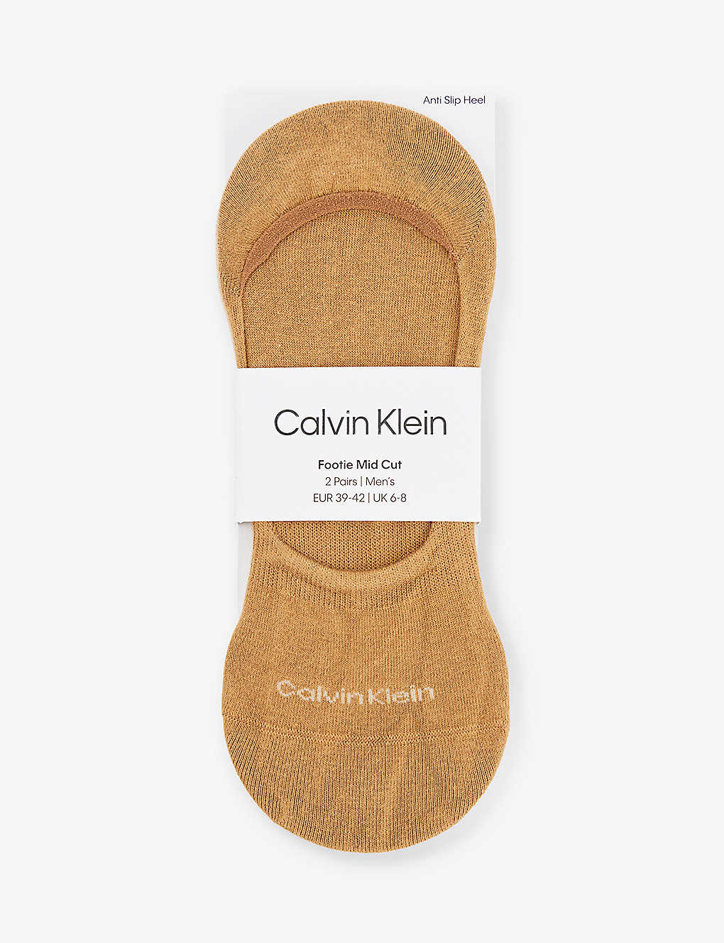 Calvin Klein Mens Caramel Ribbed-trim Branded Pack Of Two Cotton-blend Socks