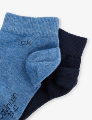 Shop Calvin Klein Men's Denim Melange Ribbed-trim Branded Pack Of Two Cotton-blend Socks
