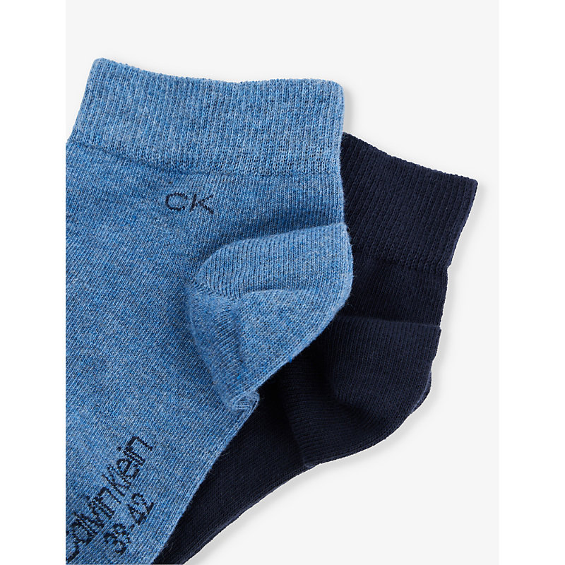 Shop Calvin Klein Mens Denim Melange Ribbed-trim Branded Pack Of Two Cotton-blend Socks