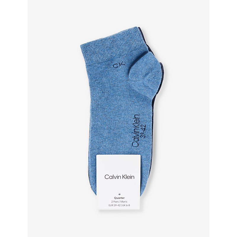Calvin Klein Mens Denim Melange Ribbed-trim Branded Pack Of Two Cotton-blend Socks