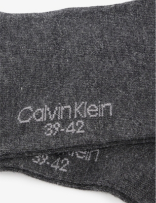 Shop Calvin Klein Men's Dark Grey Melange Ribbed-trim Branded Pack Of Two Cotton-blend Socks
