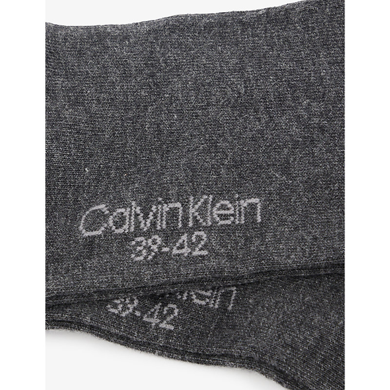 Shop Calvin Klein Men's Dark Grey Melange Ribbed-trim Branded Pack Of Two Cotton-blend Socks
