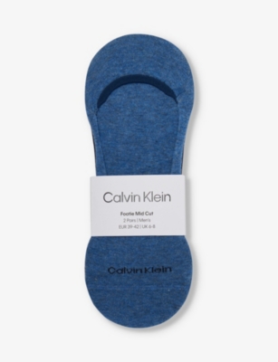 Calvin Klein Mens Denim Melange Branded Ribbed-trim Pack Of Two Cotton-blend Socks