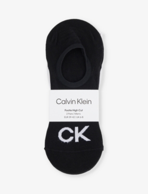 Mens Calvin Klein Ribbed-Trim Branded Pack Of Two Cotton-Blend Socks