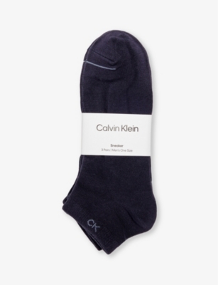 CALVIN KLEIN - Branded low-cut pack of three cotton-blend socks