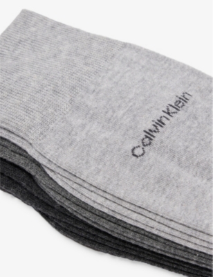 Shop Calvin Klein Branded Mid-calf Pack Of Three Cotton-blend Knitted Socks In Grey Combo