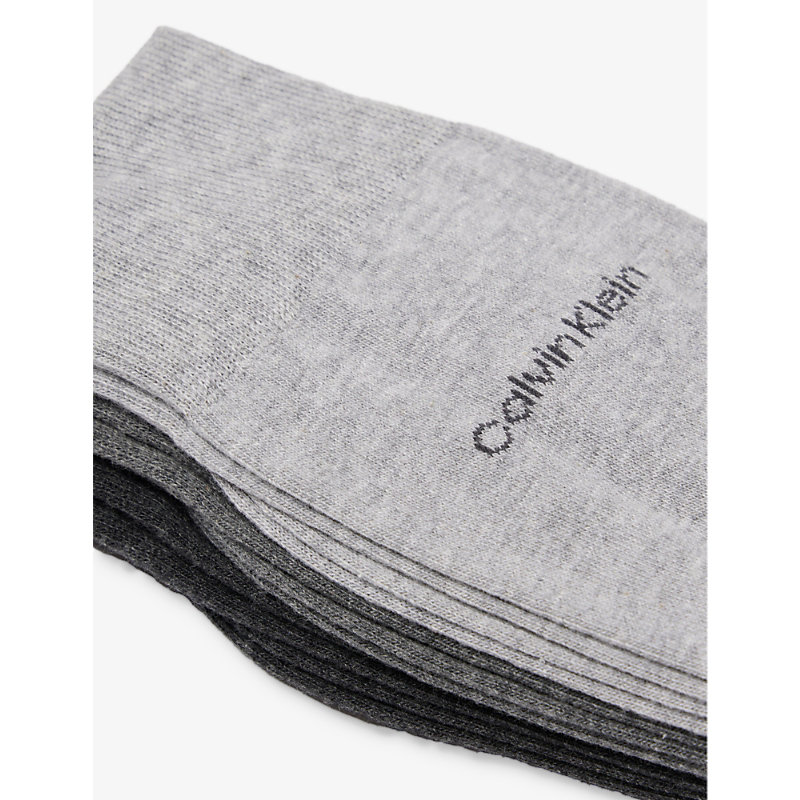 Shop Calvin Klein Branded Mid-calf Pack Of Three Cotton-blend Knitted Socks In Grey Combo