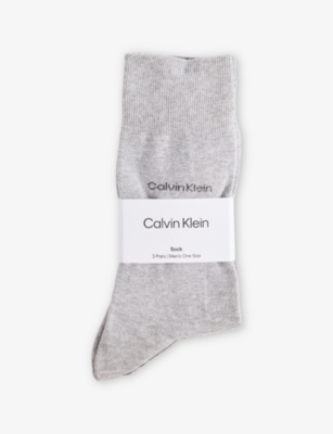 Mens Calvin Klein Branded Mid-Calf Pack Of Three Cotton-Blend Knitted Socks