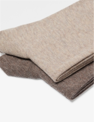 Shop Calvin Klein Classic Branded Pack Of Two Cotton-blend Knitted Socks In Brown Melange
