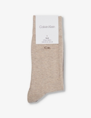 Calvin Klein Mens Brown Melange Classic Branded Pack Of Two Cotton-blend Knitted Socks