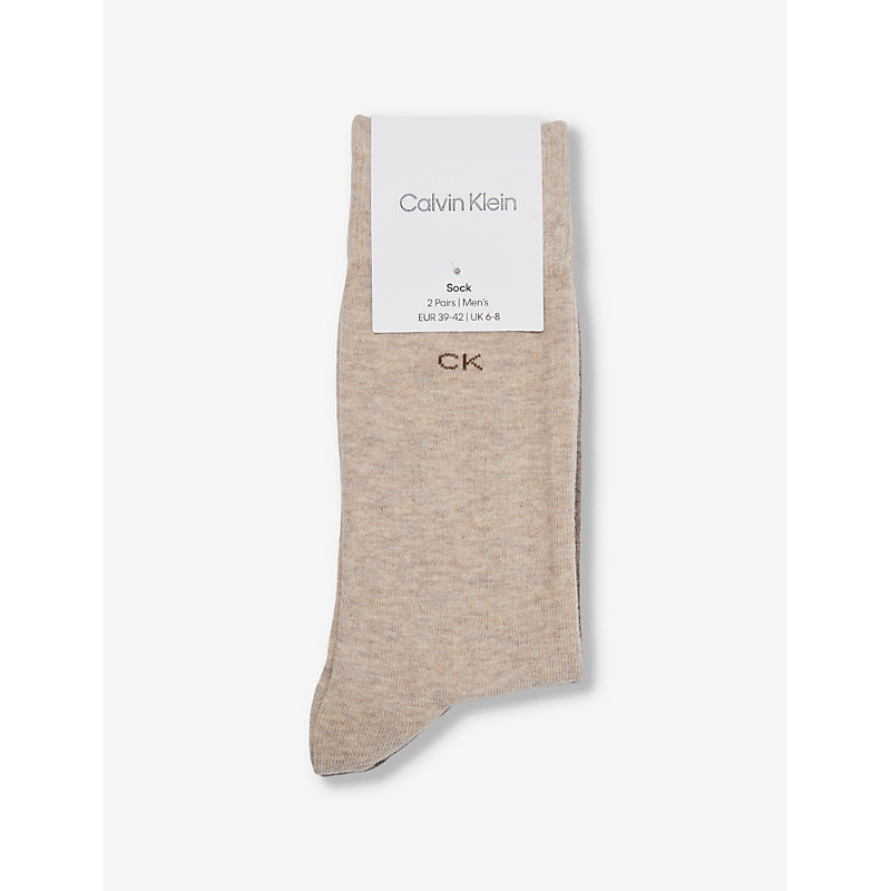 Calvin Klein Mens Brown Melange Classic Branded Pack Of Two Cotton-blend Knitted Socks