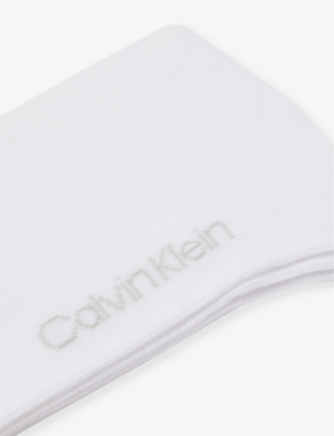 Shop Calvin Klein Men's White Branded Ribbed-trim Pack Of Two Cotton-blend Socks