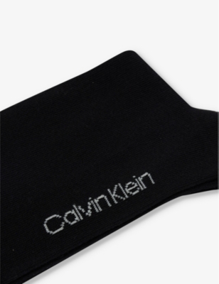 Shop Calvin Klein Men's Black Branded Ribbed-trim Pack Of Two Cotton-blend Socks