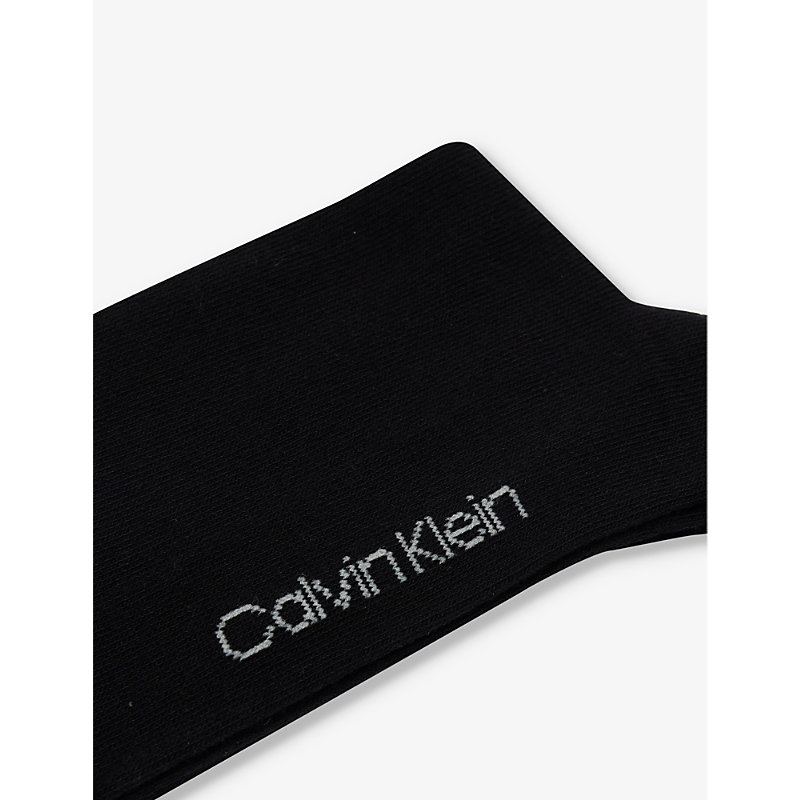 Shop Calvin Klein Men's Black Branded Ribbed-trim Pack Of Two Cotton-blend Socks