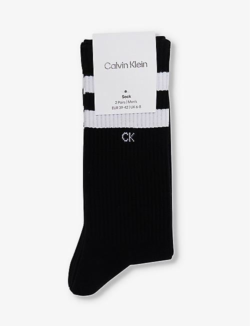 CALVIN KLEIN: Branded ribbed-trim pack of two cotton-blend socks