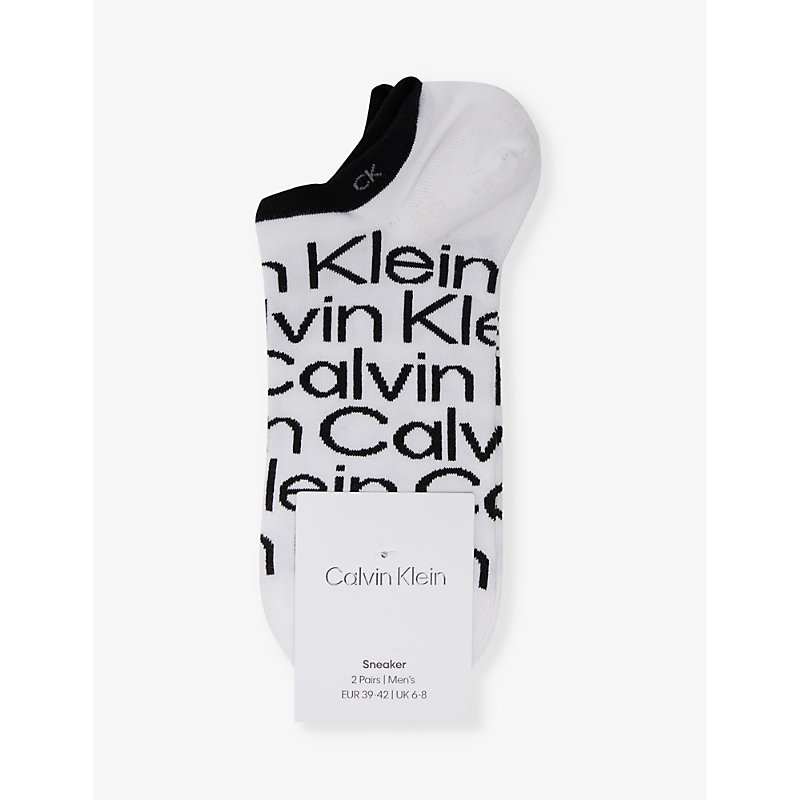 Calvin Klein Mens White Branded Ribbed-trim Pack Of Two Cotton-blend Socks