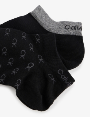 Shop Calvin Klein Men's Black Ribbed-trim Branded Pack Of Two Cotton-blend Socks