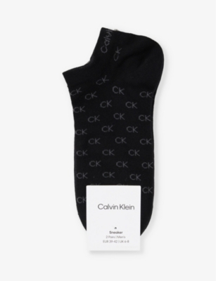 CALVIN KLEIN: Ribbed-trim branded pack of two cotton-blend socks