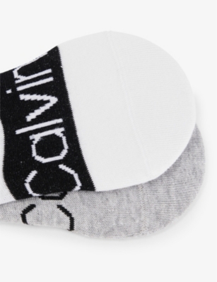Shop Calvin Klein Men's White Ribbed-trim Branded Pack Of Two Cotton-blend Socks