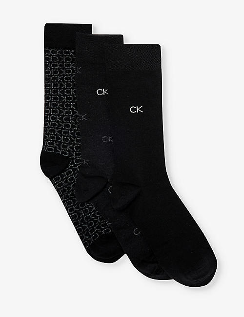 CALVIN KLEIN: Branded crew-length pack of three cotton-blend socks