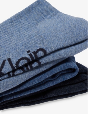 Shop Calvin Klein Mens Denim Melange Athleisure Branded Pack Of Three Cotton-blend Knitted Socks
