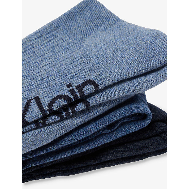 Shop Calvin Klein Mens Denim Melange Athleisure Branded Pack Of Three Cotton-blend Knitted Socks