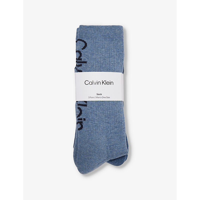 Calvin Klein Mens Denim Melange Athleisure Branded Pack Of Three Cotton-blend Knitted Socks