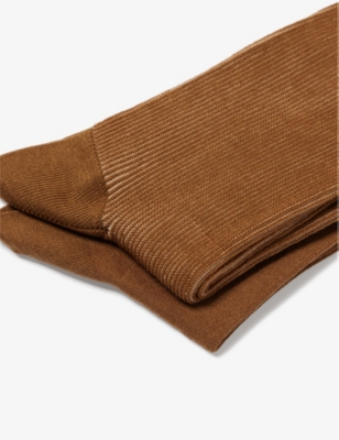 Shop Calvin Klein Shadow Ribbed Cotton-blend Knitted Socks Pack Of Two In Caramel