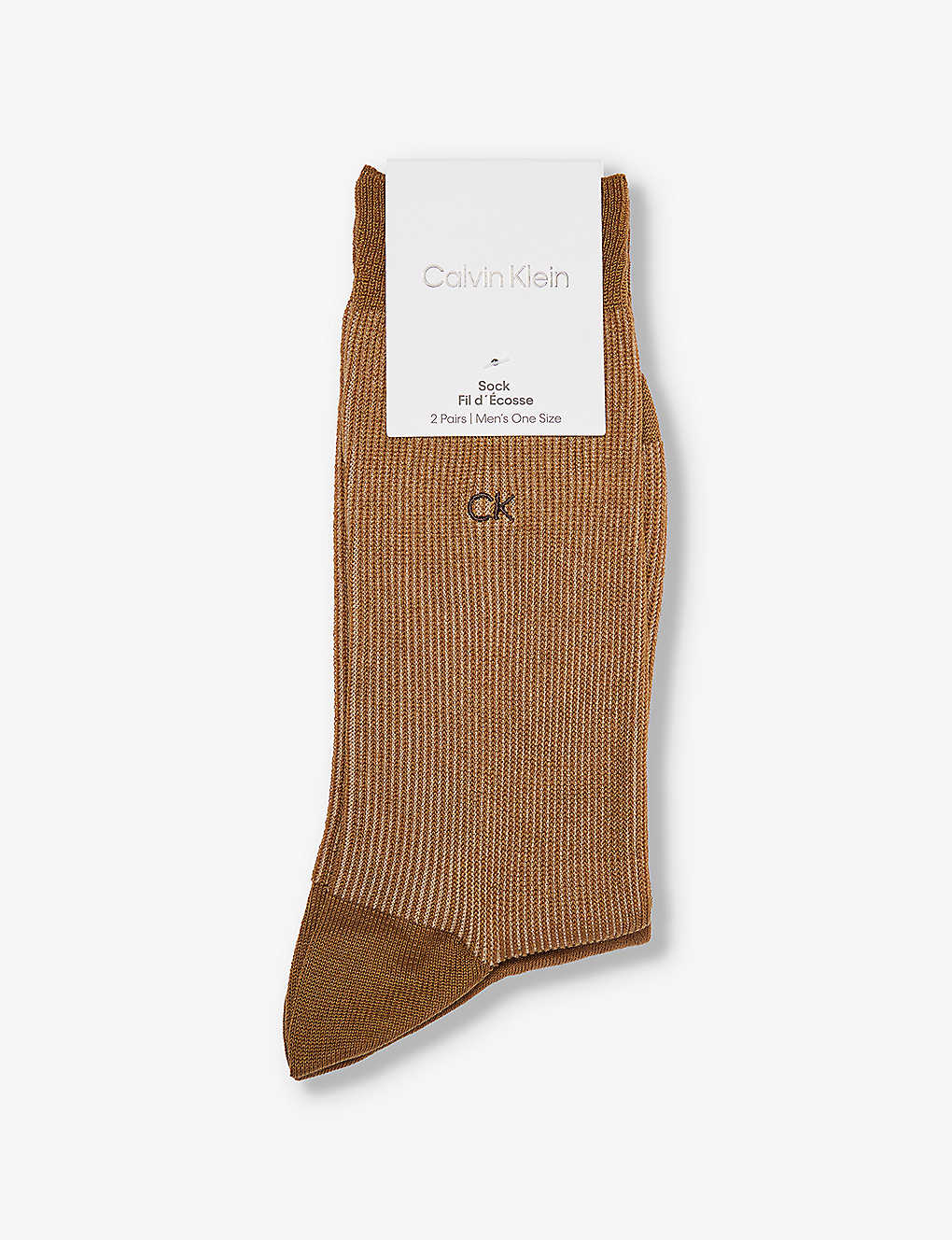 Calvin Klein Mens Caramel Shadow Ribbed Cotton-blend Knitted Socks Pack Of Two