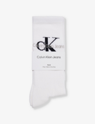Calvin Klein Mens White Classic Ribbed Cotton-blend Knitted Socks