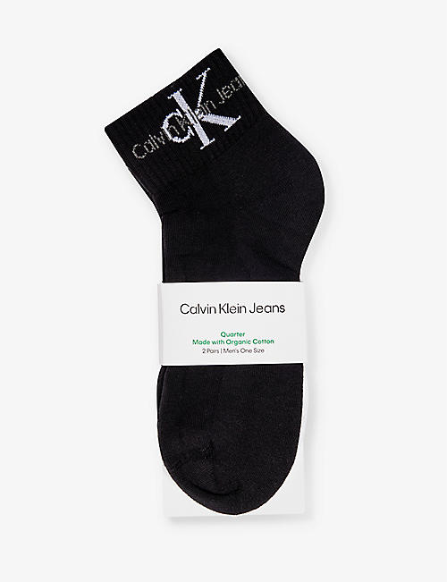 CALVIN KLEIN: Branded ankle-length pack of two cotton-blend socks