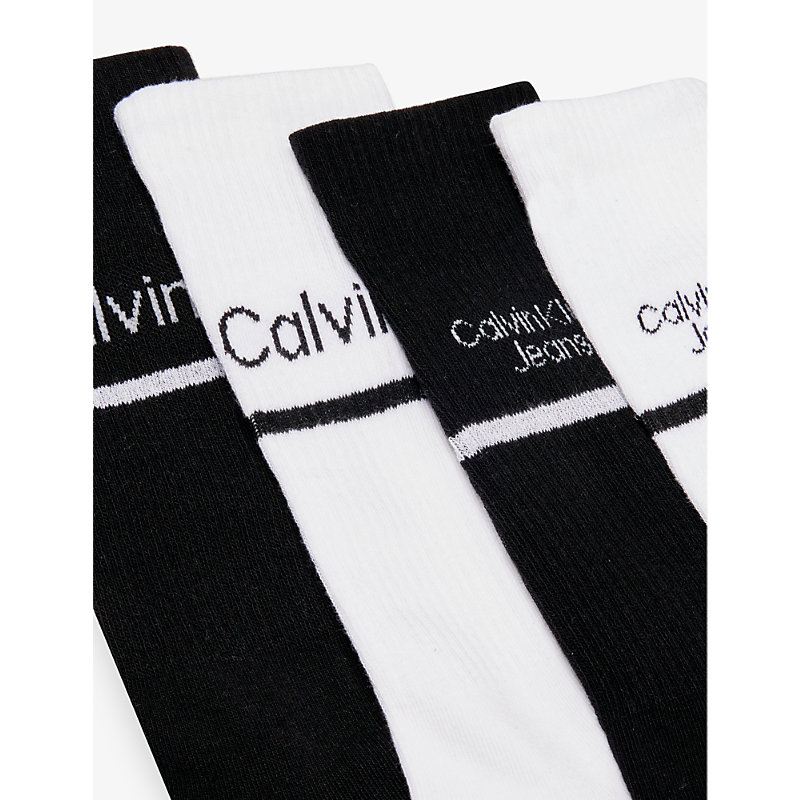 Shop Calvin Klein Branded Crew-length Pack Of Four Cotton-blend Socks In Black Combo